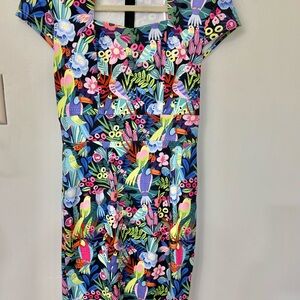 NWT Grace Karin Size Small Colorful Parrot and Floral Midi Dress